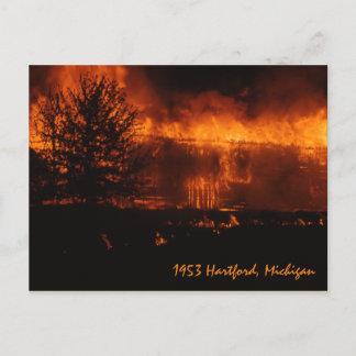 1953 Hartford Michigan House on Fire Vykort
