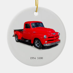 1954 3100 röda pickupa lastbil julgransprydnad keramik