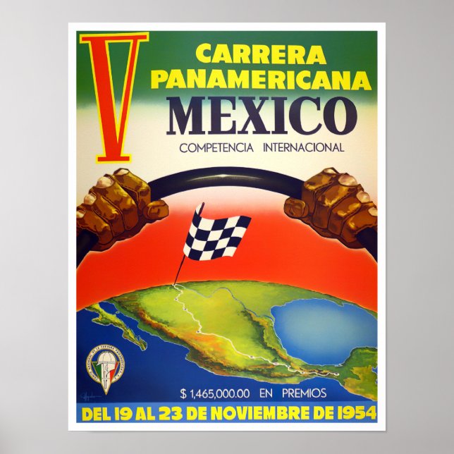 1954 Carrera Panamericana vintage tävla Poster (Framsidan)