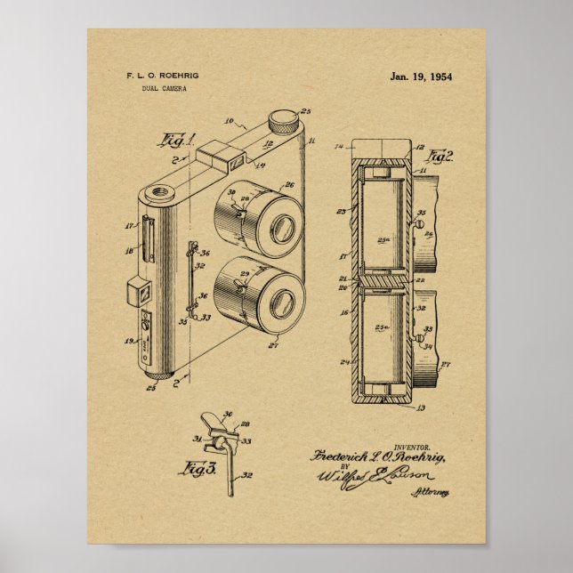 1954 Dual Camera Patent Art Teckning Skriv ut Poster (Framsidan)