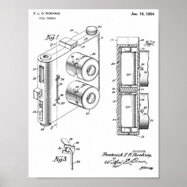 1954 Dual Camera Patent Art Teckning Skriv ut Poster (Framsidan)