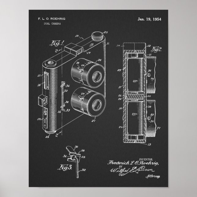 1954 Dual Camera Patent Art Teckning Skriv ut Poster (Framsidan)