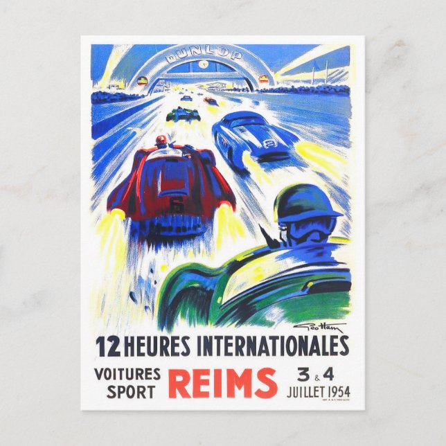 1954 Reims 12-timmars vintage tävla Vykort (Framsida)