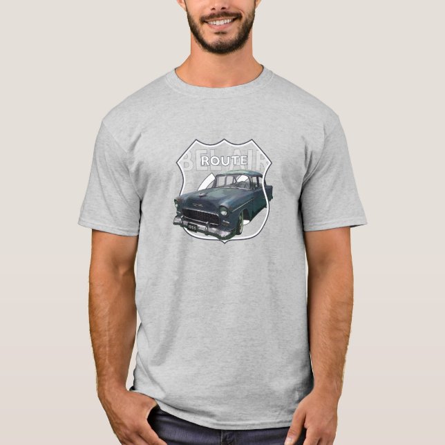 1955 Chevrolet Bel Luft. 55 Blå Chevy. Rad 66. T Shirt (Framsida)
