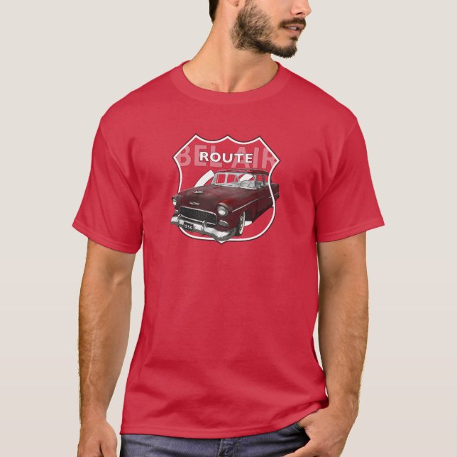 1955 Chevrolet Bel Luft. 55 Red Chevy. Amerikanska T Shirt (Framsida)