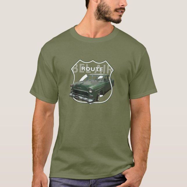 1955 Chevrolet Bel Luft. Grönt Chevy 55. Amerikans T Shirt (Framsida)
