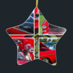 1955 Chevrolet Sedan Collage Julgransprydnad Keramik<br><div class="desc">Fotografikollage av en vacker rödbrud 1955 Chevrolet Sedan, i exceptionellt villkor. Bilens bilder visas i olika vyer. Fordon var en del av bilmässan vid Frihets 18:e årsdag i Colona i Illinois i juni 2013. Bilshowen sponsrades av O’Reillys Auto Parts. Kolla mitt galleri för att samordna fotografier av fordon och andra....</div>