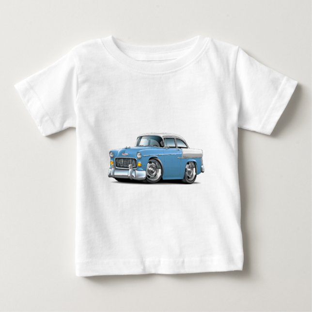 1955 Chevy Belair Lt Blue-White Car T-shirt (Framsida)