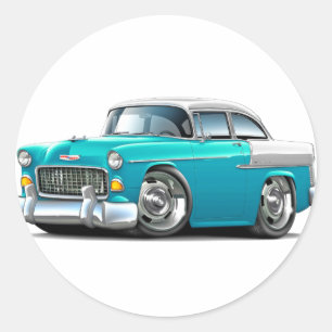 1955 Chevy Belair Turcos White Car Runt Klistermärke