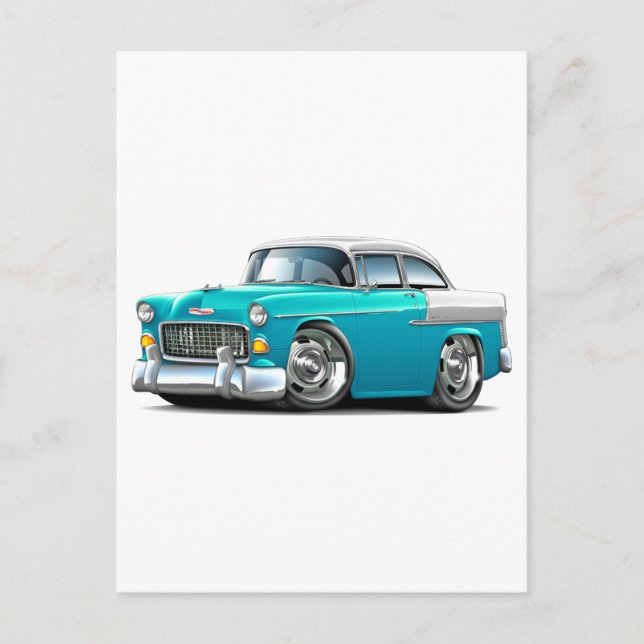 1955 Chevy Belair Turcos White Car Vykort (Framsida)