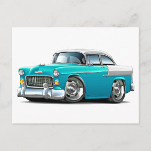 1955 Chevy Belair Turcos White Car Vykort