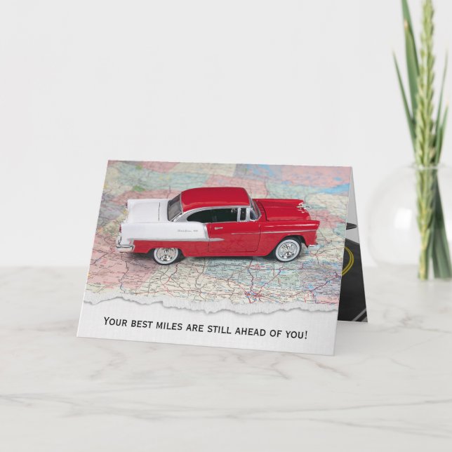 1955 Chevy Car on Road Karta for Pension Kort (Framsida)