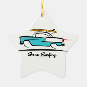 1955 Chevy Hardtop Coupe Borta Surfing Julgransprydnad Keramik