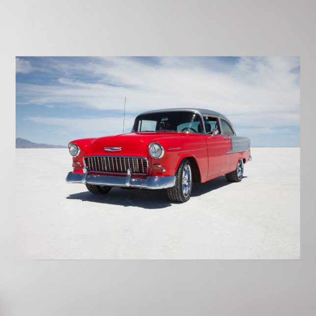 1955 Chevy hot rod, gatustav, "tri femma"-bälte Poster (Framsidan)