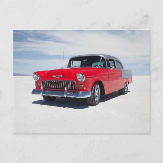 1955 chevy hot rod, street rod, "tri five" belair vykort (Framsida)