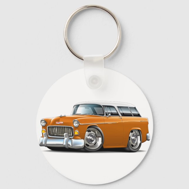 1955 Chevy Nomad Orange-White Car Nyckelring (Framsida)