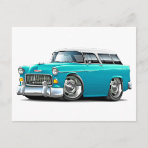 1955 Chevy Nomad Turquise-White Car Vykort