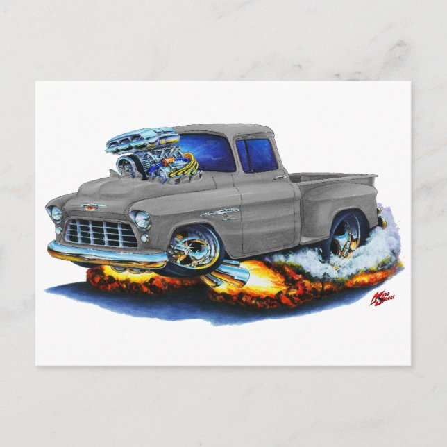 1955 Chevy Stepside Pickup Grått Lastbil Vykort (Framsida)