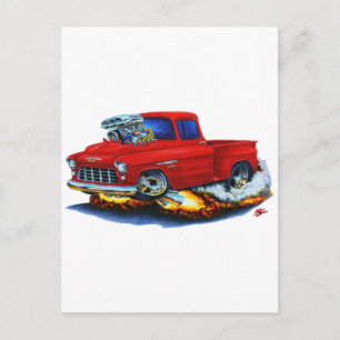 1955 Chevy Stepside Pickup Red Lastbil Vykort