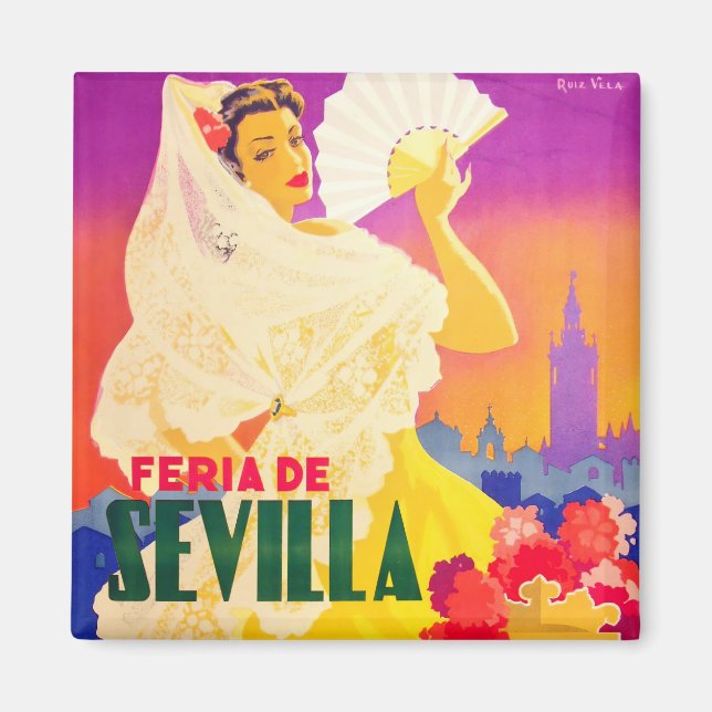 1955 Feria de Sevilla Spain vintage resor Magnet (Framsidan)