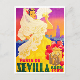 1955 Feria de Sevilla vintage resor Vykort