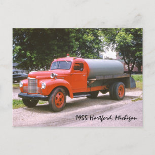 1955 Hartford Michigan Antique Red Fire Lastbil Vykort