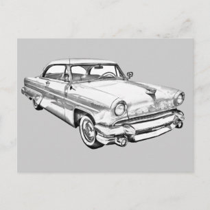 1955 Lincoln Capri Luxury Car Illustration Vykort