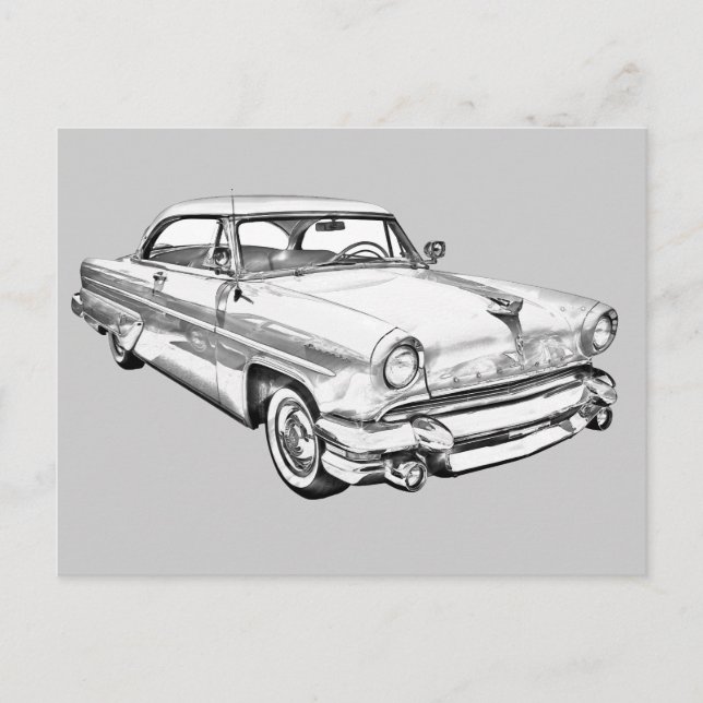 1955 Lincoln Capri Luxury Car Illustration Vykort (Framsida)