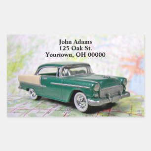 1955-retrobil på väg karta rektangulärt klistermärke