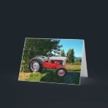 1955 Röd- och vittraktorns hälsningskort Helgkort<br><div class="desc">Denna traktor är en helt återställd traktor av vintage som parkerats nära ett alfalfa fält i grönbältet i Södra Utah. Ge ditt traktorkort fläkt är ett kort som han eller hon kommer att skicka till kärlek.</div>