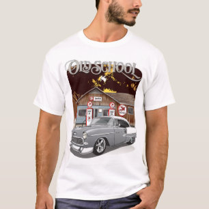 1955 Silver Grått Chevy Bel Luft Old school Shirt T