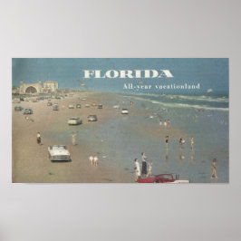 1956 Ad Florida Vacation. Daytona Beach Scene Poster