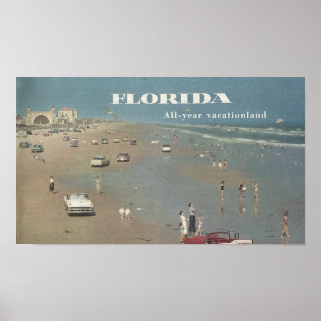 1956 Ad Florida Vacation. Daytona Beach Scene Poster (Framsidan)