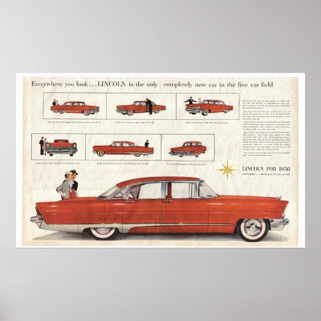 1956 års förbättrade Lincoln Premiere 4-dörrsmatta Poster (Framsidan)