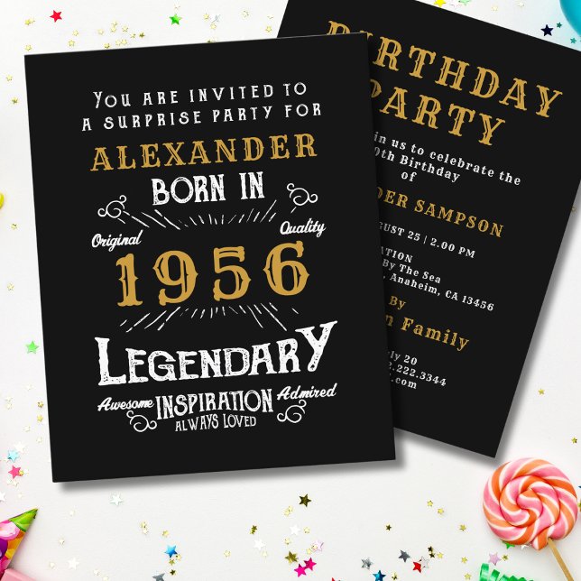 1956 Budget 70-årsfirande Inbjudan Legend Flygblad (1956 birthday invitation budget flyer. White background.)
