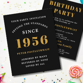 1956 Budget 70th Birthday Invitation Black Gold Flygblad