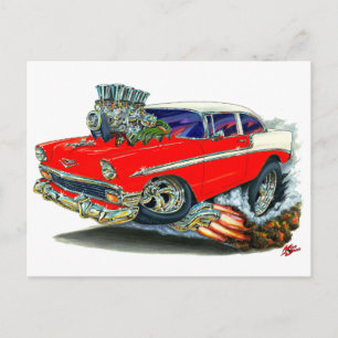 1956 Chevy Belair Red Car Vykort