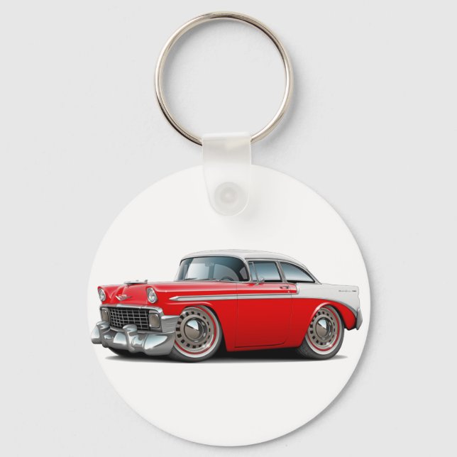 1956 Chevy Belair Red-White Car Nyckelring (Framsida)