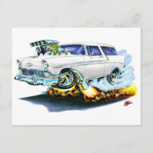 1956 Chevy Nomad White Car Vykort