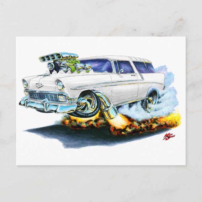 1956 Chevy Nomad White Car Vykort (Framsida)