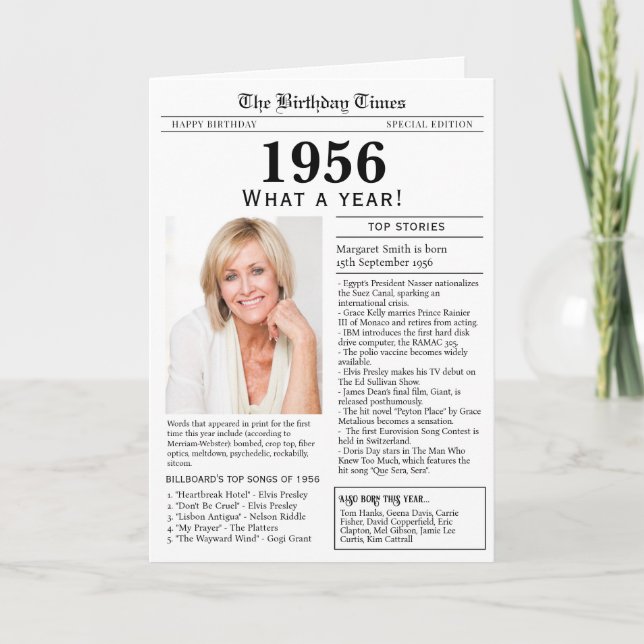 1956 Newspaper Birthday card Kort (Framsida)