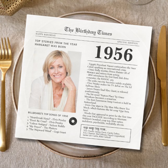 1956 Newspaper Birthday Paper Napkin Pappersservett (Skapare uppladdad)