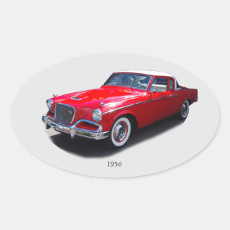 1956 röd klassisk bildekal ovalt klistermärke