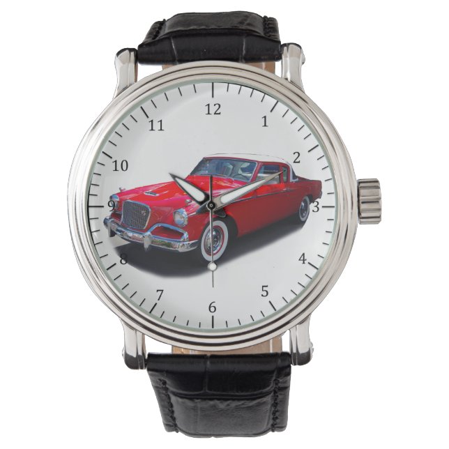 1956 röd klassisk bilur armbandsur (Framsida)