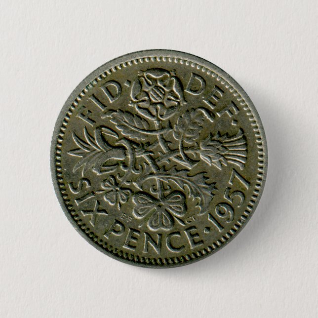 1957 brittiska sixpence knäppas knapp (Framsida)