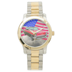 1957 Chevrolet Bel Air och amerikanska flaggan Armbandsur