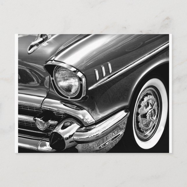1957 Chevrolet Bel Luft Black & White Vykort (Framsida)