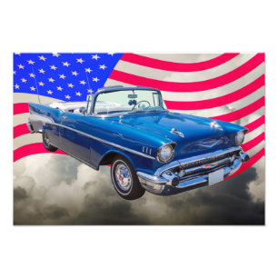 1957 Chevrolet Bel Luft med amerikansk Flagga Fototryck