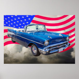 1957 Chevrolet Bel Luft med amerikansk Flagga Poster