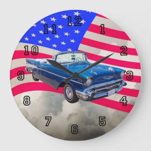 1957 Chevrolet Bel Luft med amerikansk Flagga Stor Klocka